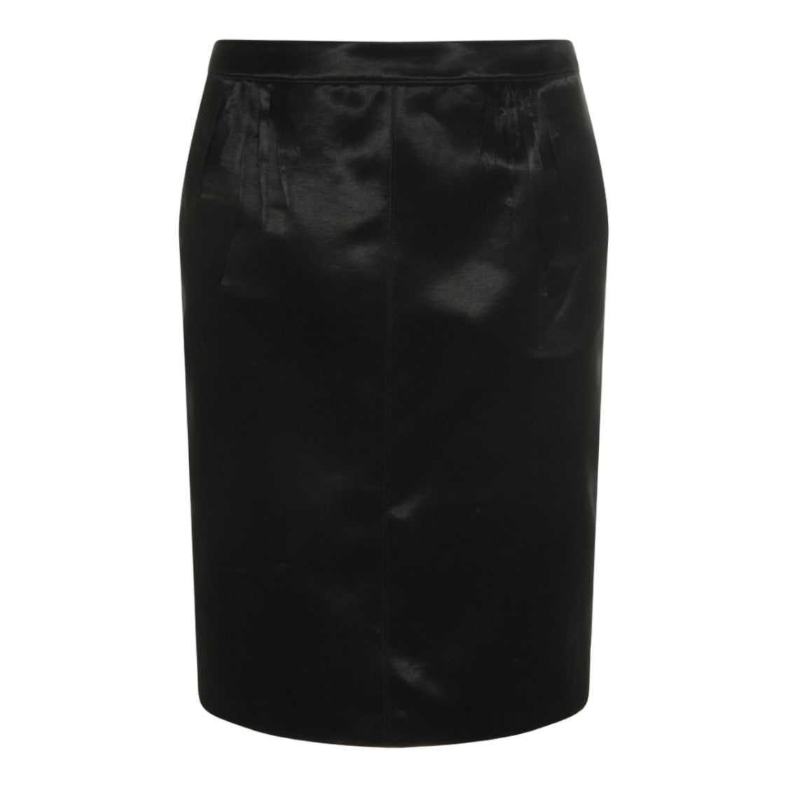 Saint Laurent Sleek Black Midi Skirt With Pleated Waistband And Signature Charm