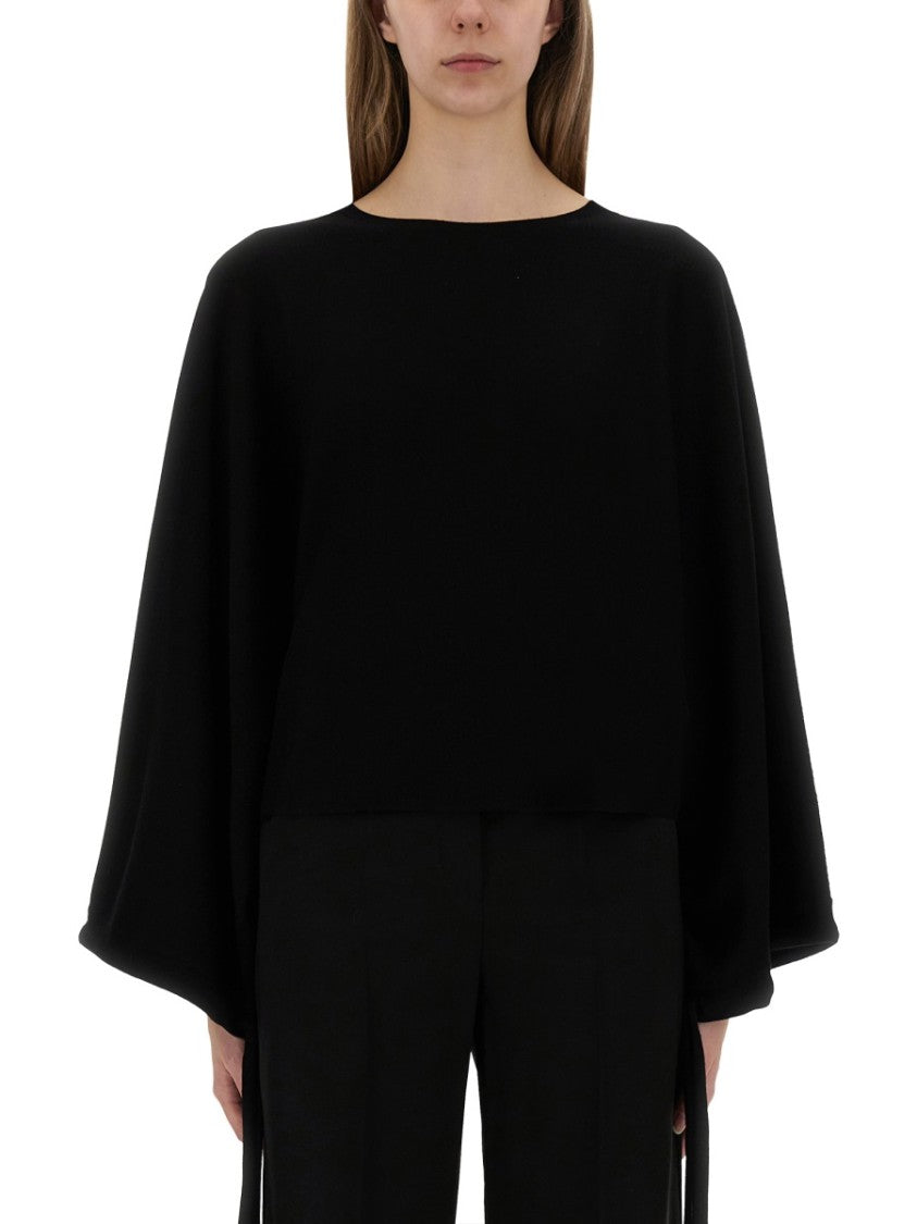 Max Mara Loose-Fit Black Virgin Wool Top With Flowing Sleeves