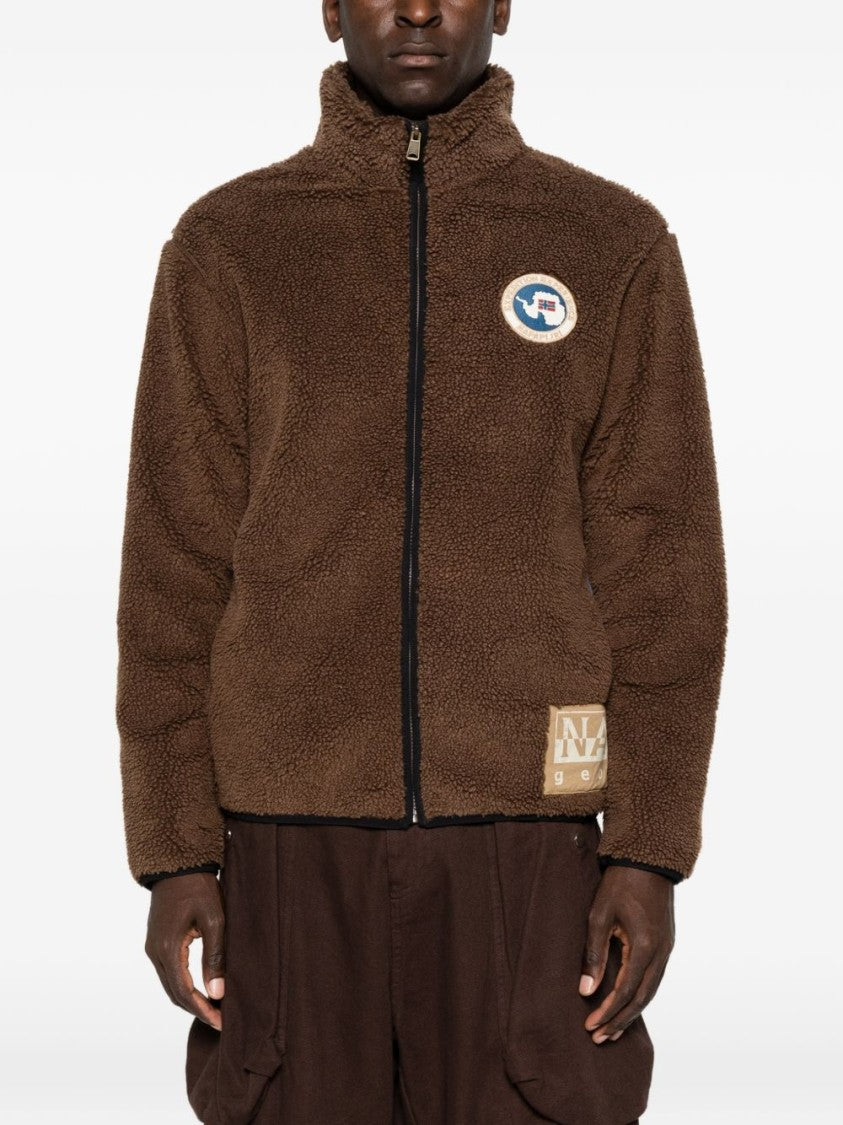 Napapijri Textured Zip-Up Jacket With High Collar And Flag Patches