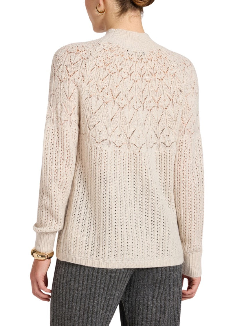 Elena Miro` Intricate Openwork High-Neck Wool Sweater