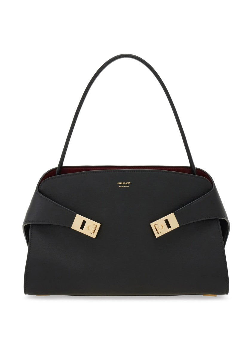 Salvatore Ferragamo Black Hug Sh S Smooth Leather Handbag