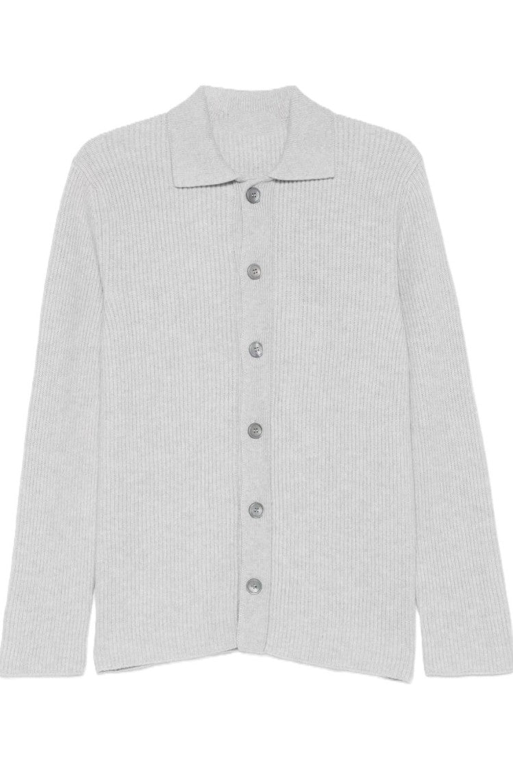 Paolo Fiorillo Capri Light Grey Ribbed Knit Cardigan Shirt
