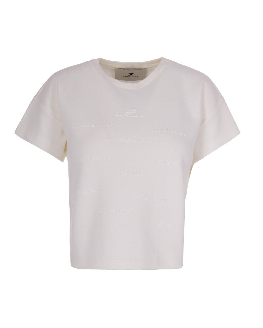 Elisabetta Franchi Cotton Jersey T-Shirt With Embossed Logo Detail