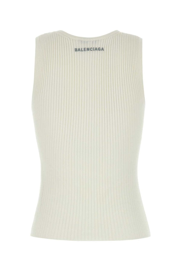 Balenciaga White Stretch Wool Blend Tank Top