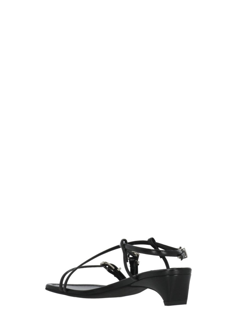 Poeve Black Ankle Strap Leather Sandals