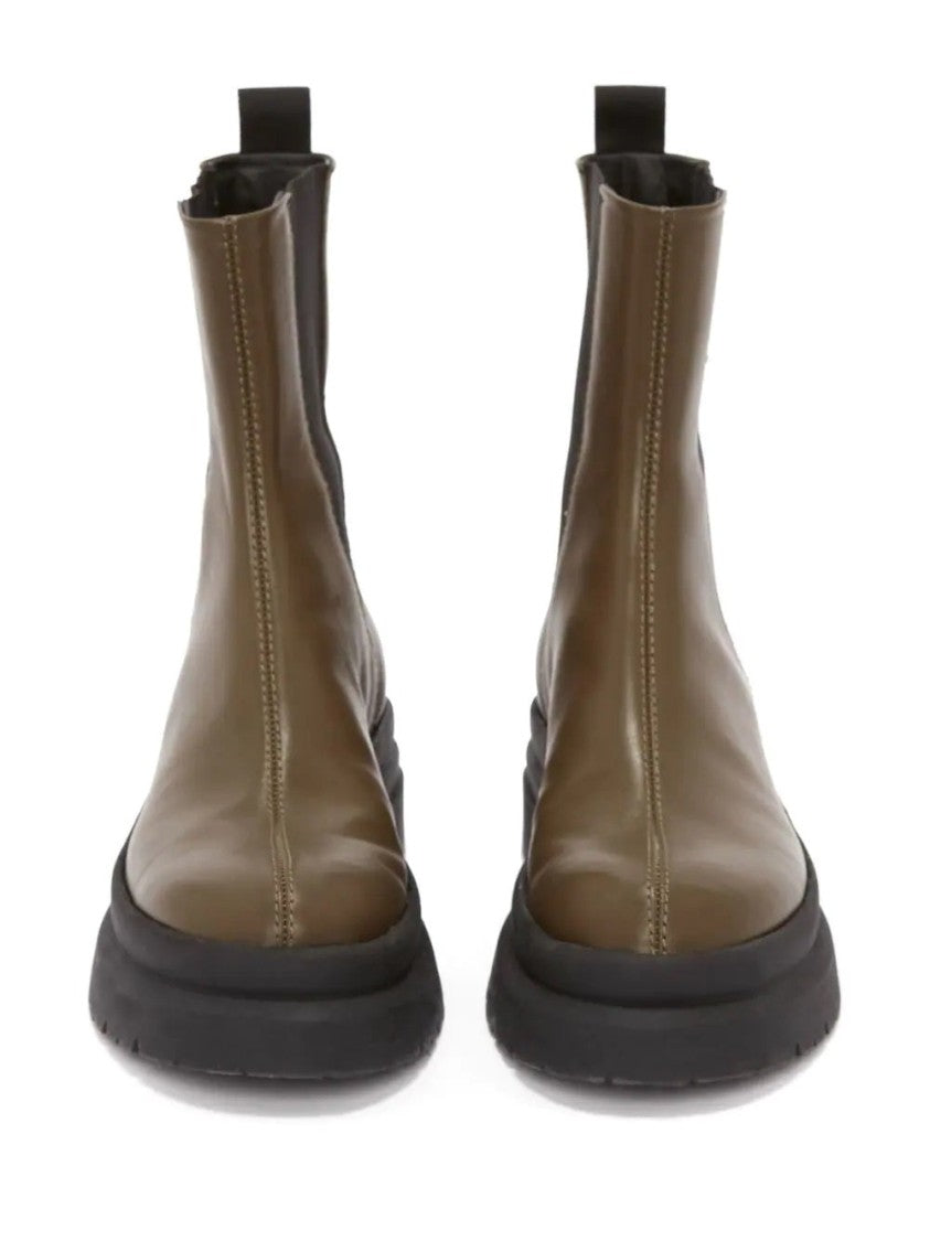 J. W. Anderson Green Combat Ankle-High Elastic Panels Leather Ankle Boots