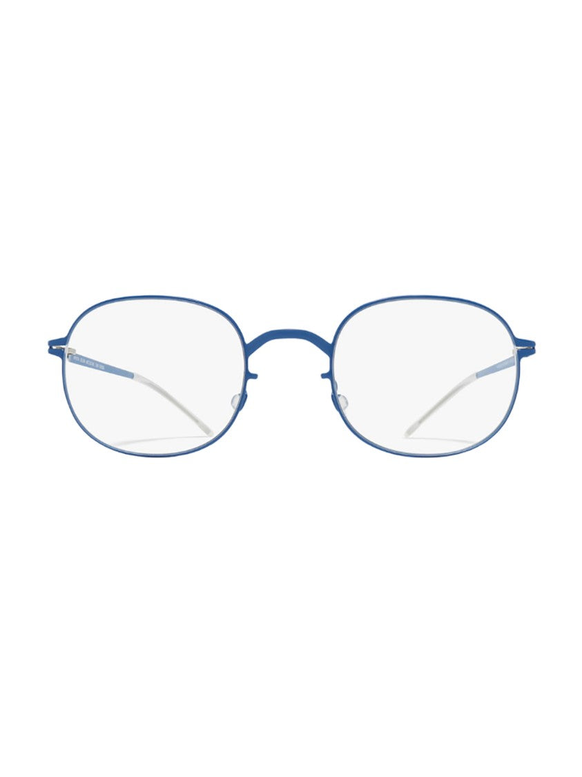 Mykita Solea Minimalist Blue Oval Sunglasses With Silver Accents
