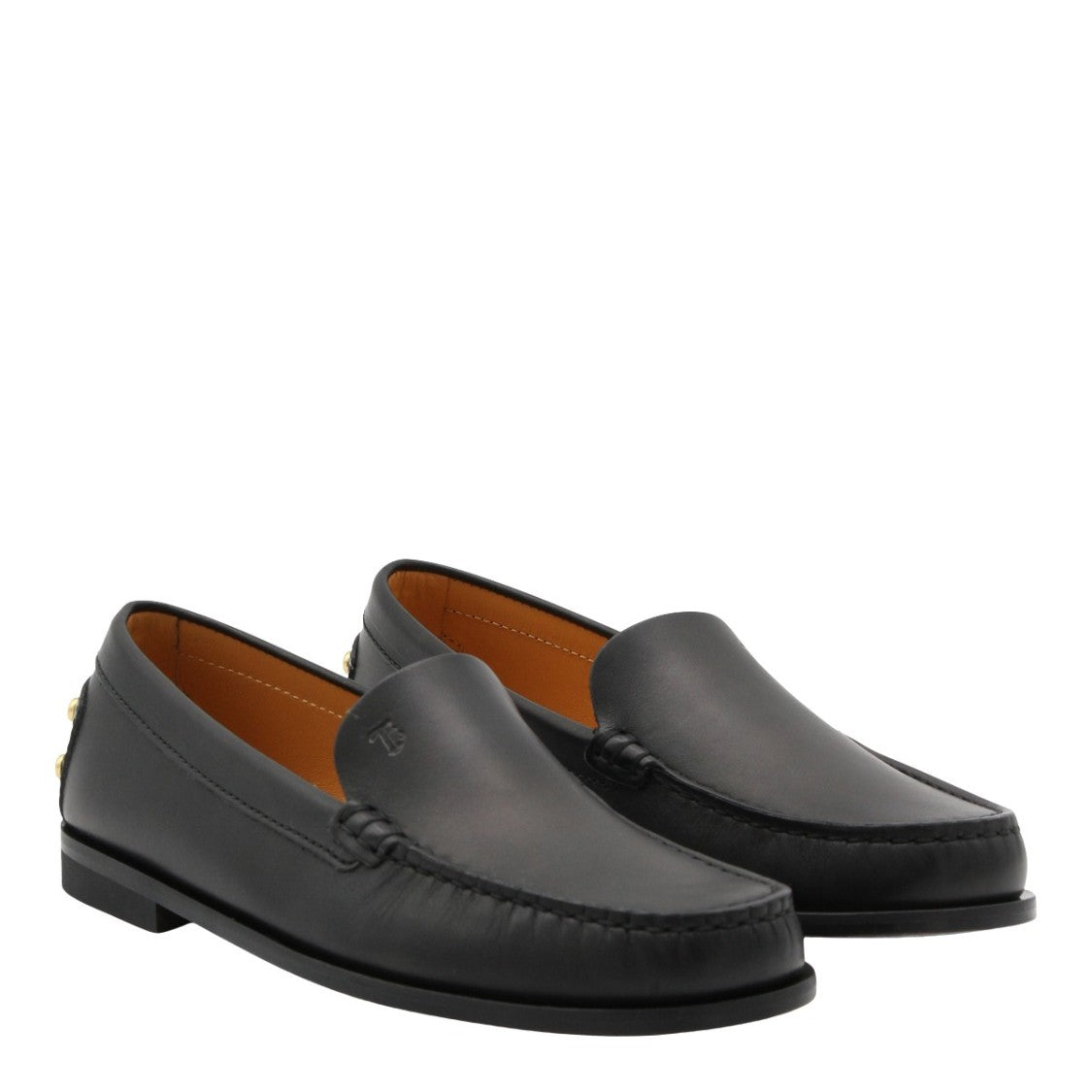 Tod's Moccasin-Style Black Flats With Decorative Gold Studs
