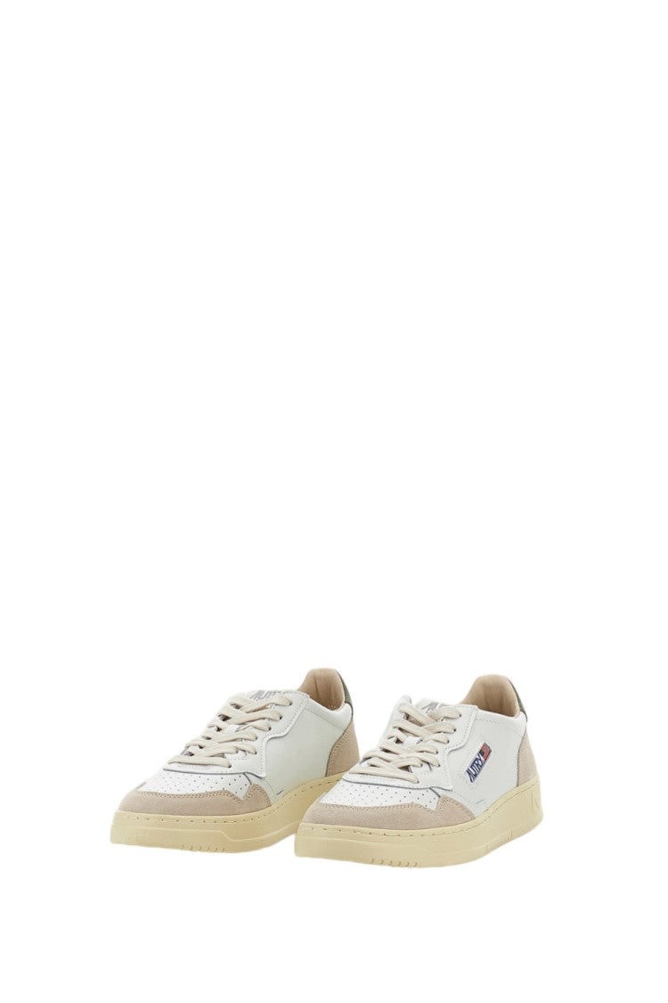 Autry White Green Medalist Low Leather Suede Sneakers