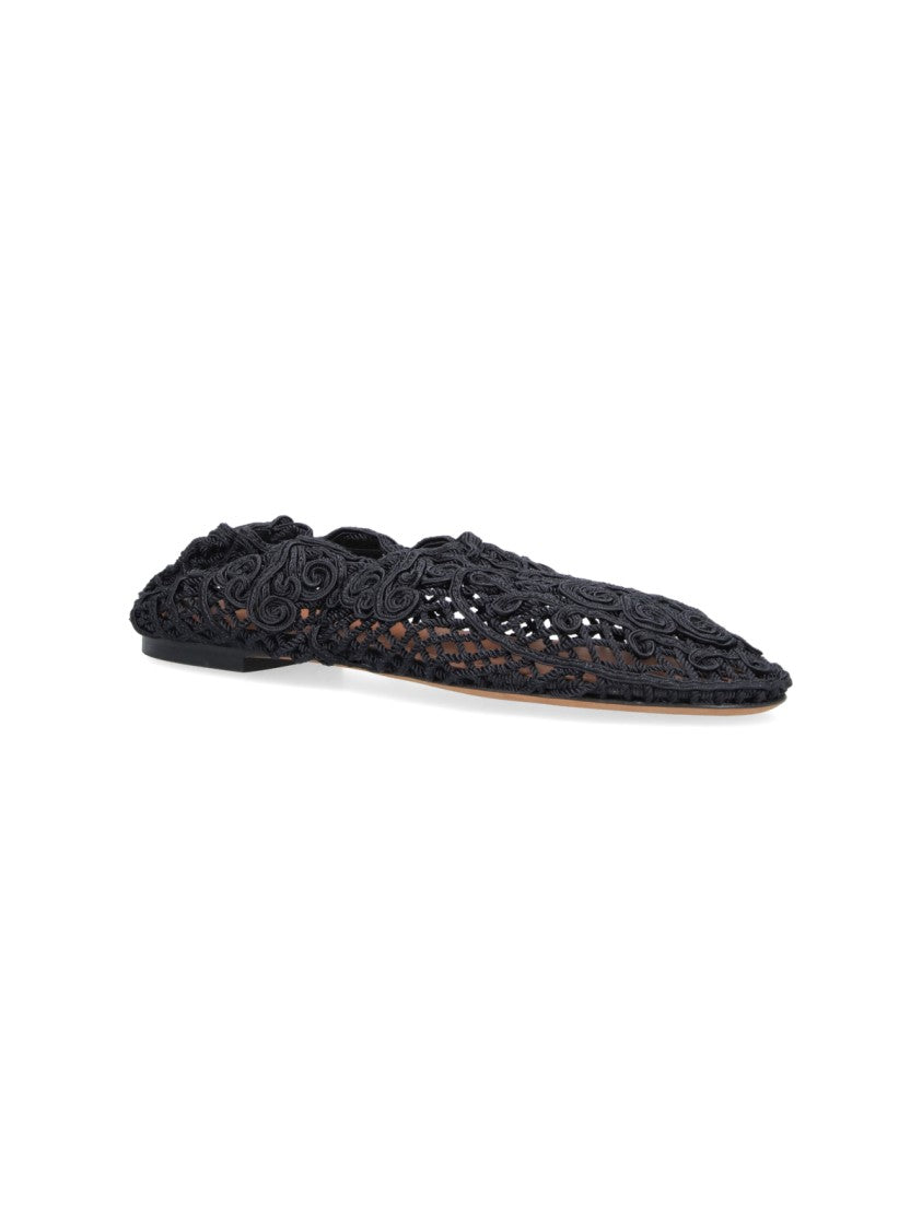 Odissi Black Pointed Toe Swirling Openwork Flats
