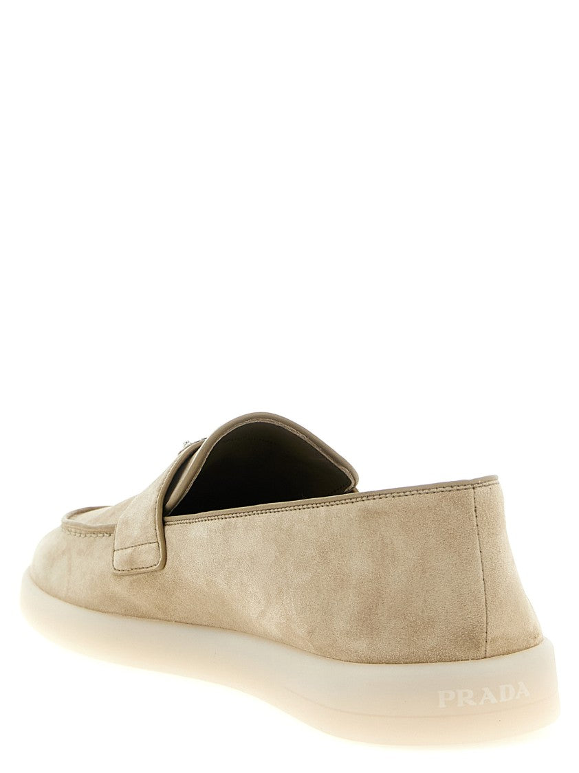 Prada Minimalistic Suede Loafers With Enamel Logo
