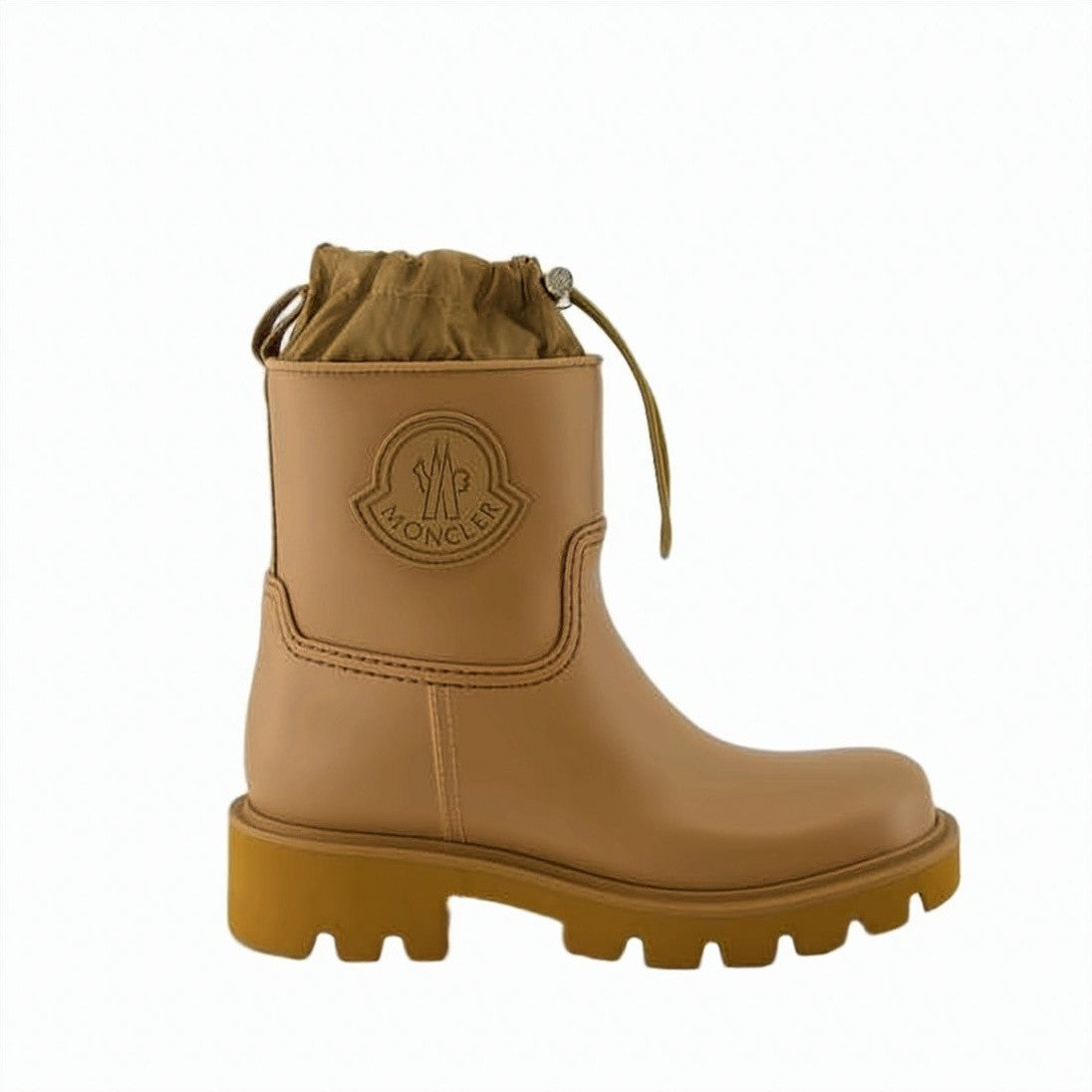 Moncler Ankle-High Brown Rain Boots With Chunky Lug Sole And Drawstring Closure