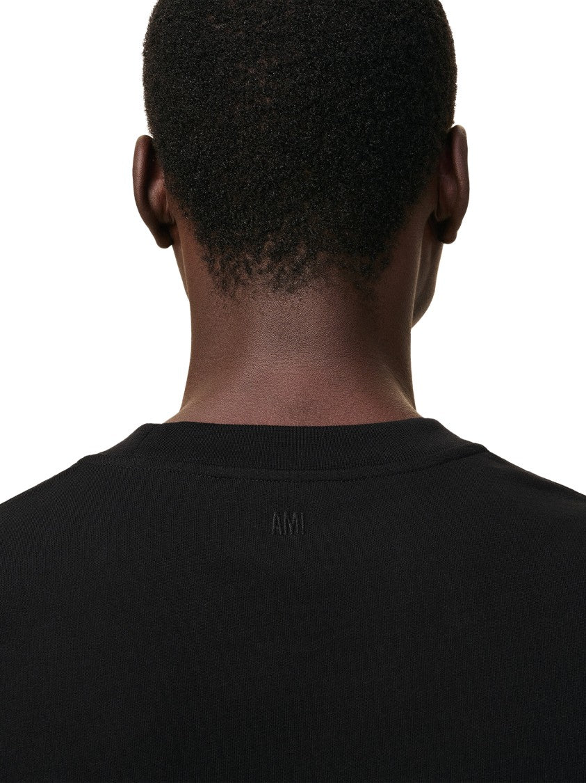 Ami Heart-Patch Black T-Shirt With Relaxed Fit