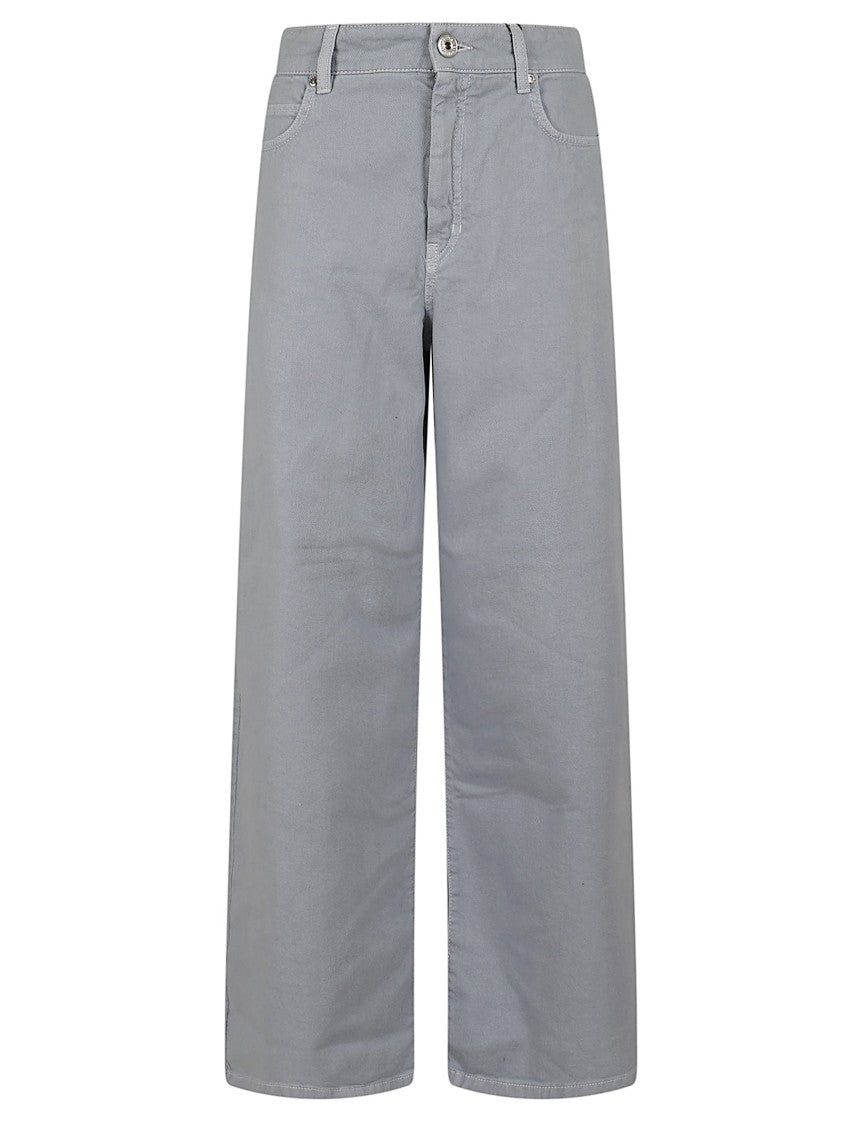 Max Mara Wide-Leg Grey Stretch Cotton Drill Pants