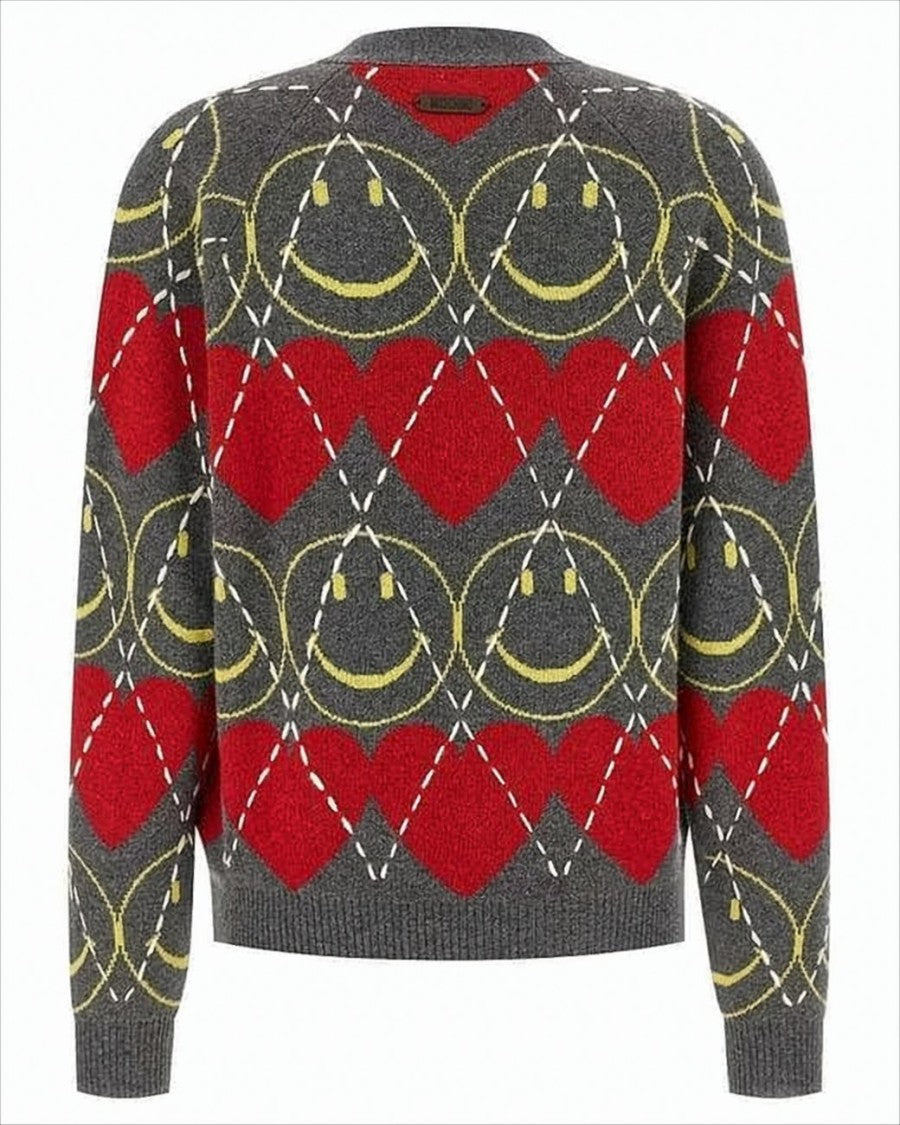 Moschino Playful Grey Cardigan With V-Neck