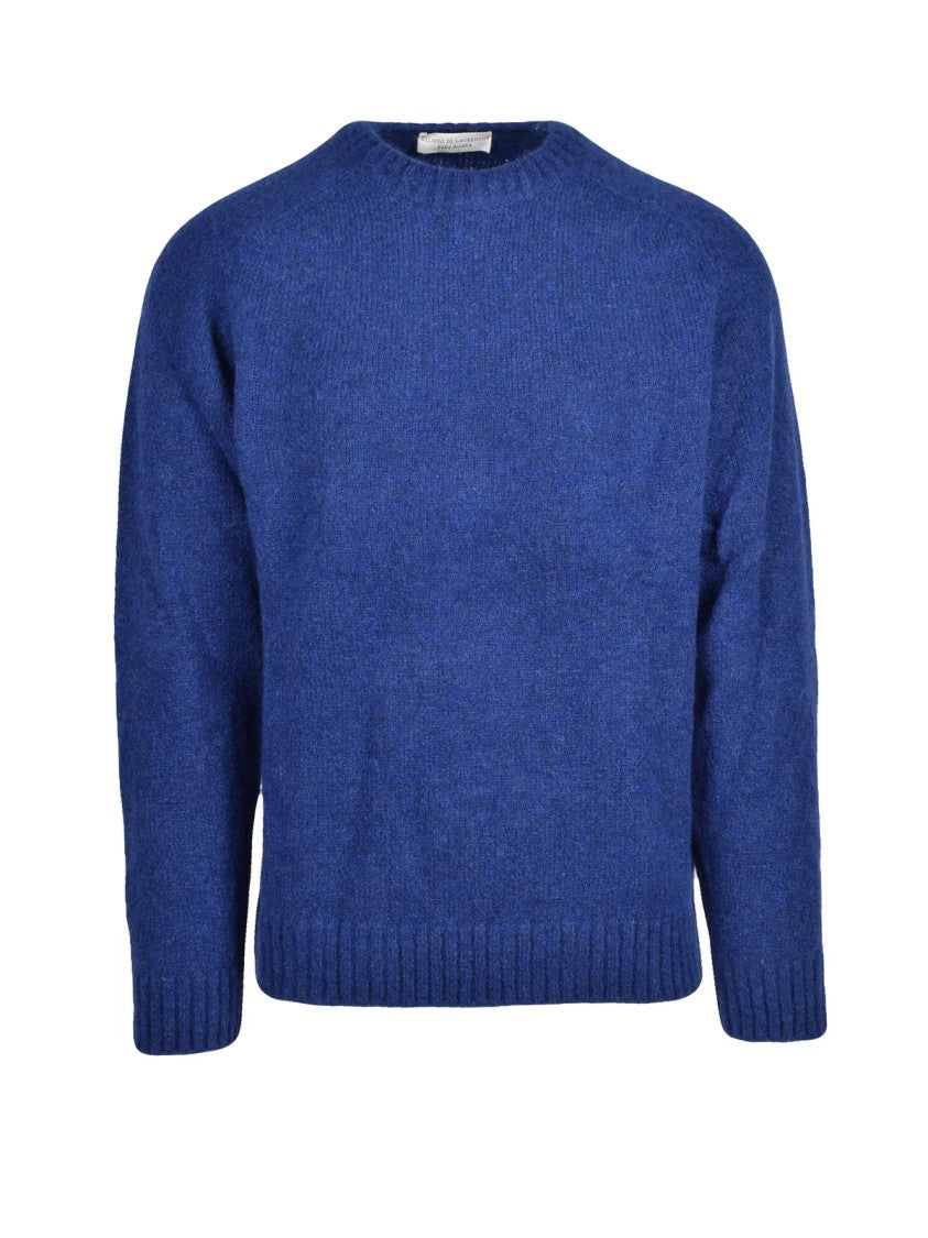 Filippo De Laurentiis Crew Neck Sweater In Royal Blue Alpaca Blend