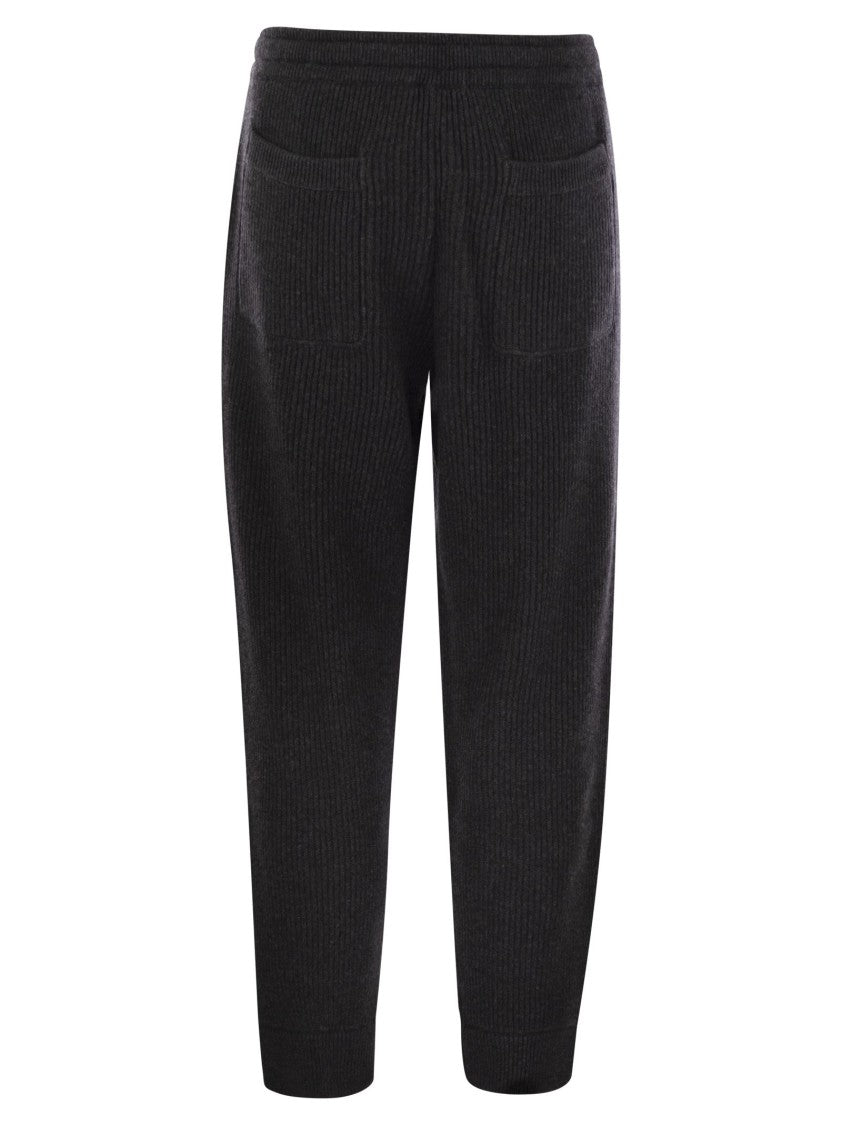 Brunello Cucinelli Cashmere Rib Knit Joggers With Drawstring