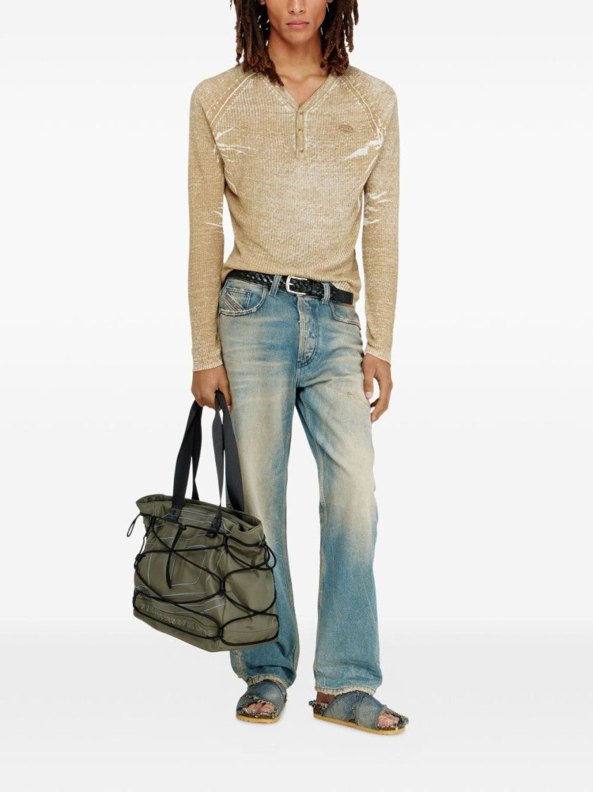 Diesel Beige V-Neck Ribbed Button Sweater