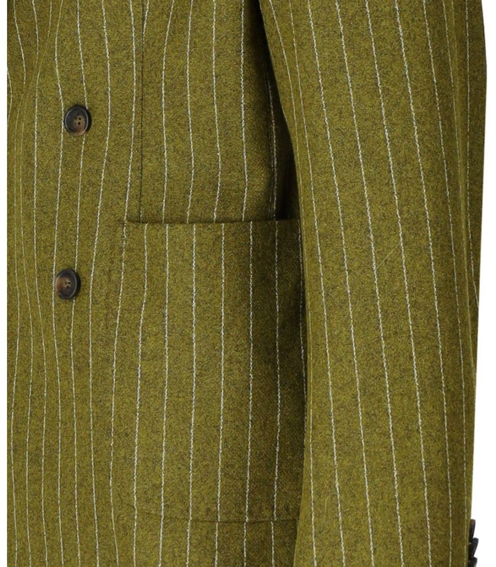 Manuel Ritz Green Pinstriped Double-Breasted Jacket