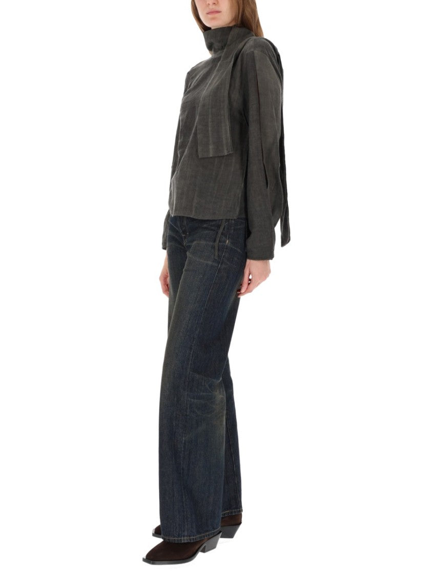 Our Legacy Textured Grey Top With High Neckline And Drape Detail