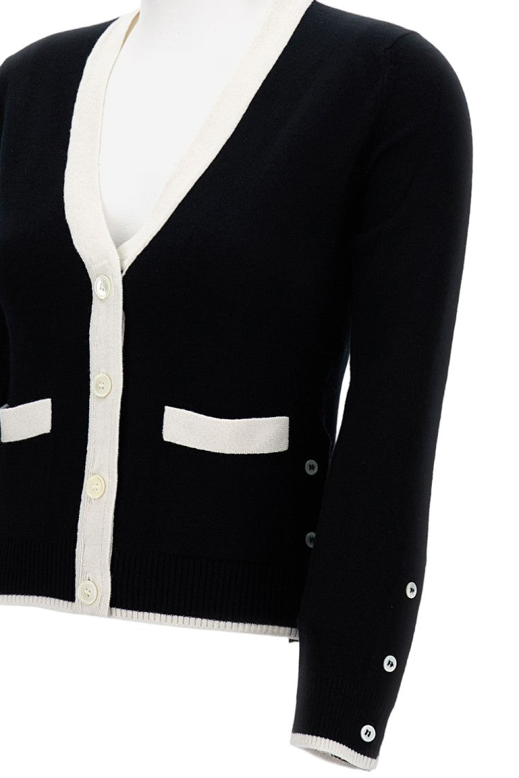 Thom Browne V-Neck Cardigan With Contrasting Trim And Button Closure