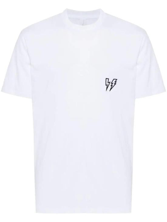 Neil Barrett Minimalist White T-Shirt With Dual Lightning Bolt Graphic