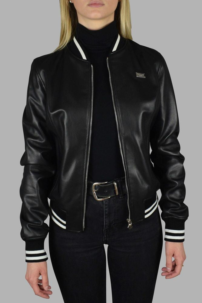 Philipp Plein Leather Bomber Jacket With Heart