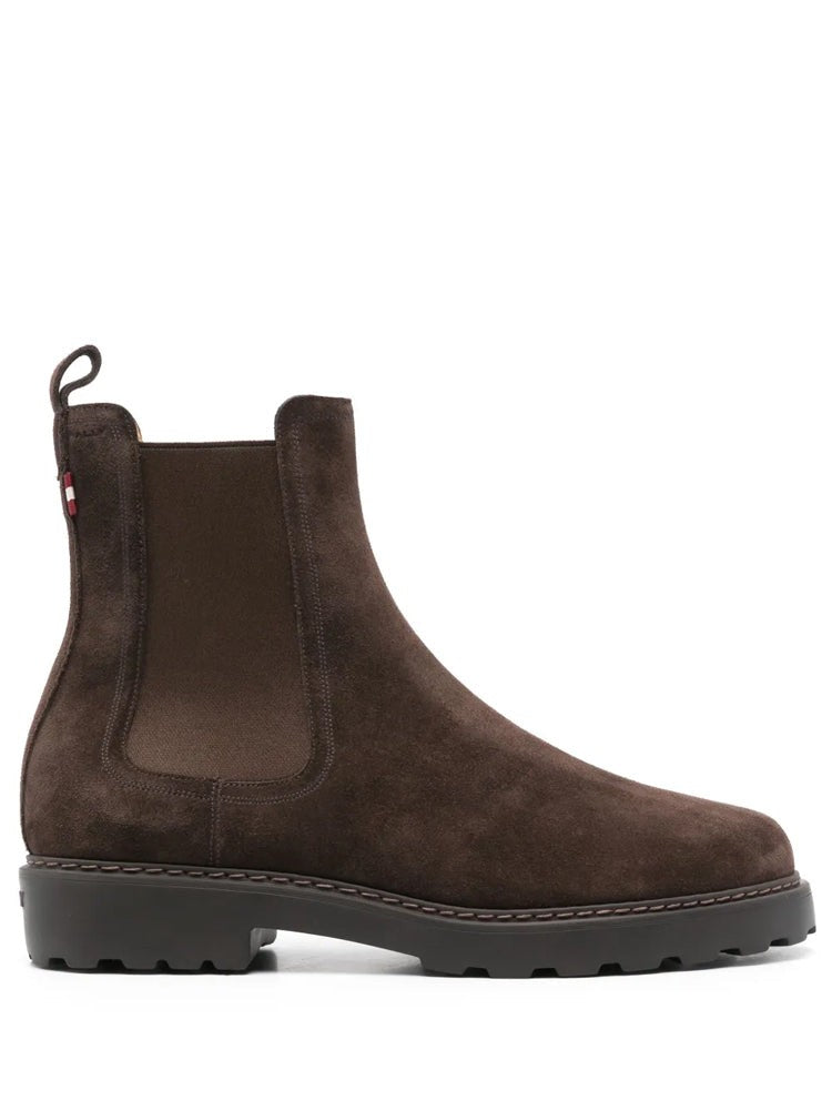 Bally Brown Sleek Elastic Panel Suede Ankle Boots