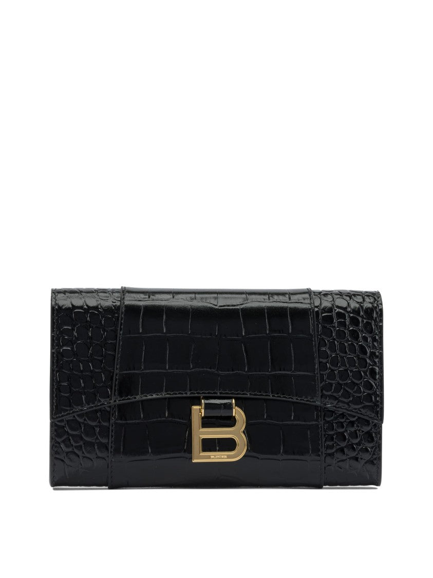 Balenciaga Crocodile-Embossed Leather Clutch With Gold Hardware