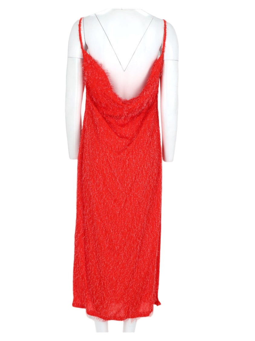 Bottega Veneta Red Cowl Back Spaghetti Strap Rayon Midi Dress