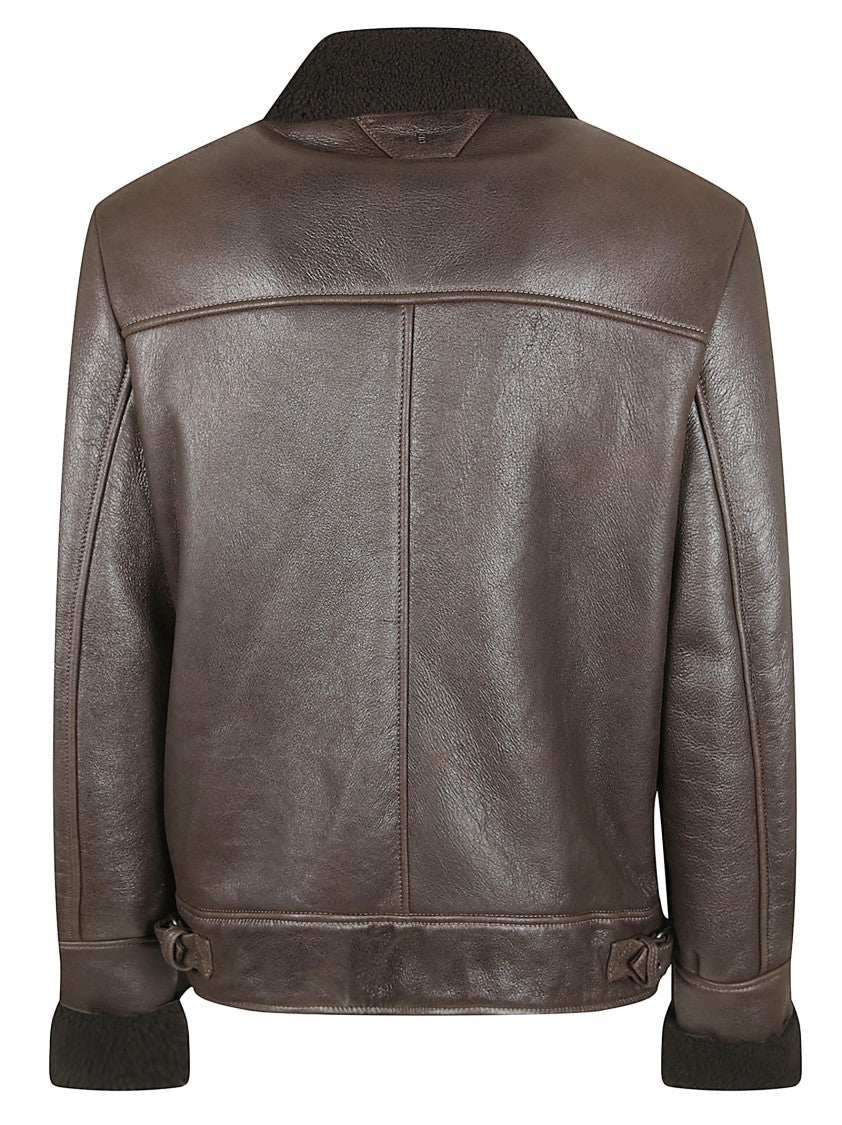 Salvatore Santoro Brown Sheep Skin Jacket With Shearling Collar And Structured Silhouette
