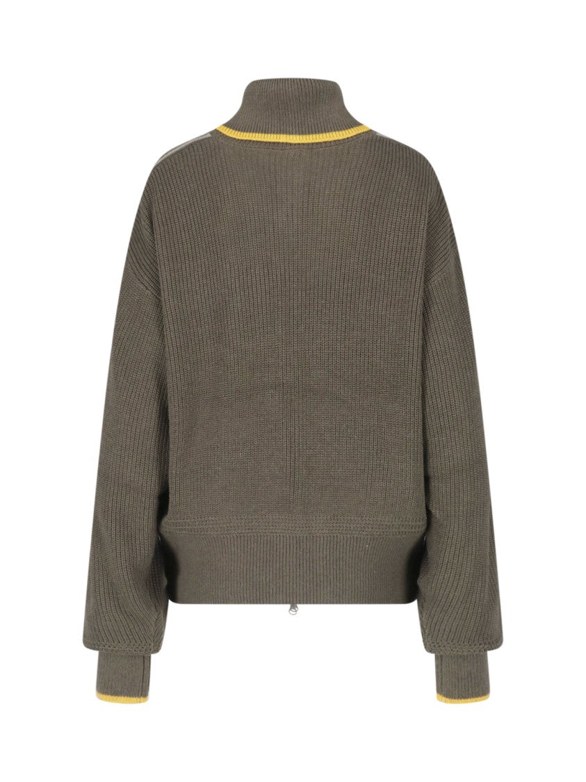 Adidas Brown Firebird Striped Wool-Blend Zip-Through Knit