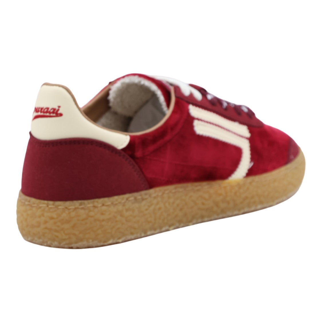 Puraai Burgundy Velvet Cream-Zigzag Sneakers