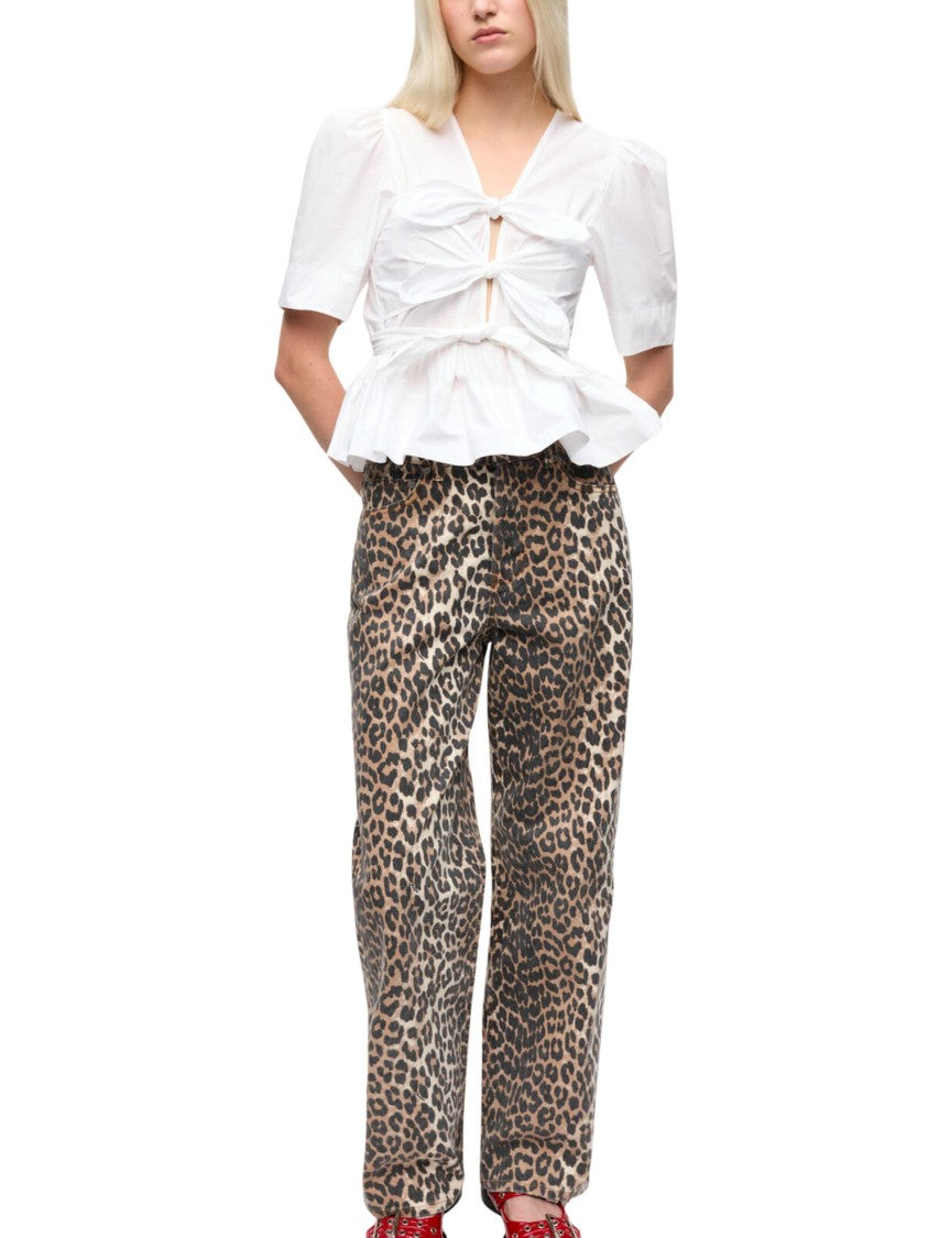 Ganni White Knot Fastening Cotton Shirt