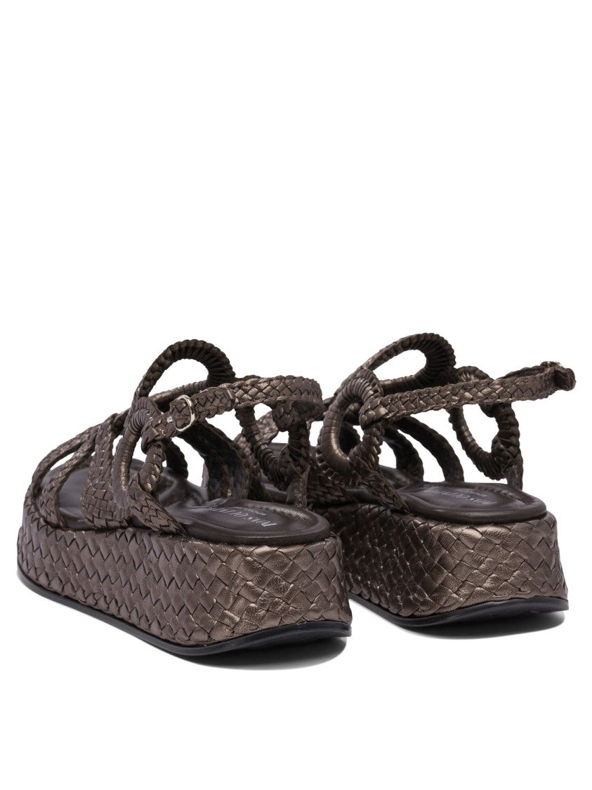 Pons Quintana Brown Woven Platform Sandals With Circular Accent