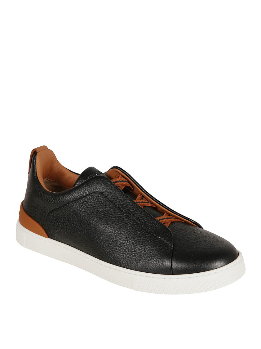 Zegna Midnight Blue Calf Leather Slip-On Sneakers With Pull-Tab And Rubber Sole