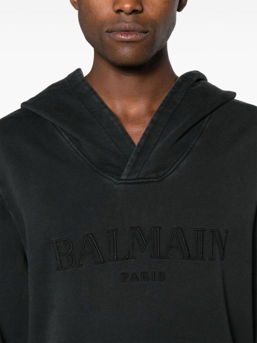 Balmain Charcoal Grey Cotton Jersey Hoodie