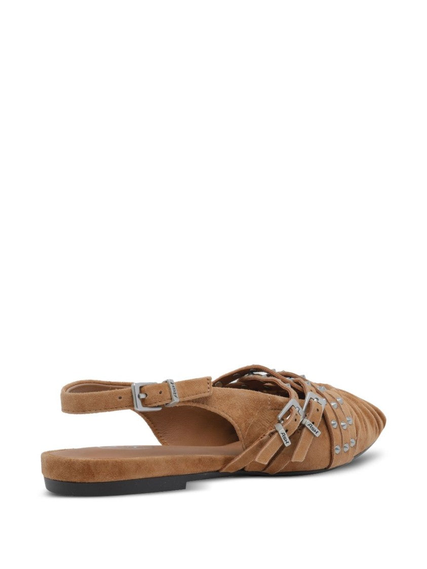 Ash Pointed-Toe Flat Sandals With Ruched Detailing And Metallic Accents