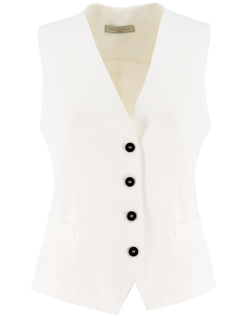 Antonelli Slim Fit White Gilet With Contrasting Buttons