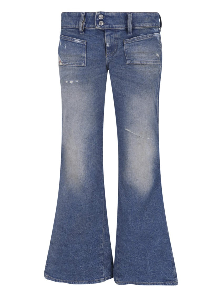 Diesel Flared Blue Wash Jeans With Vintage Distressing