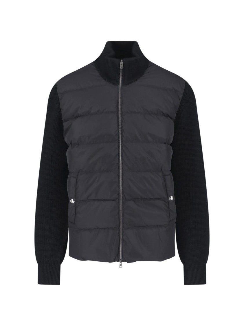 Herno Black High-Collar Padded Virgin Wool Cardigan