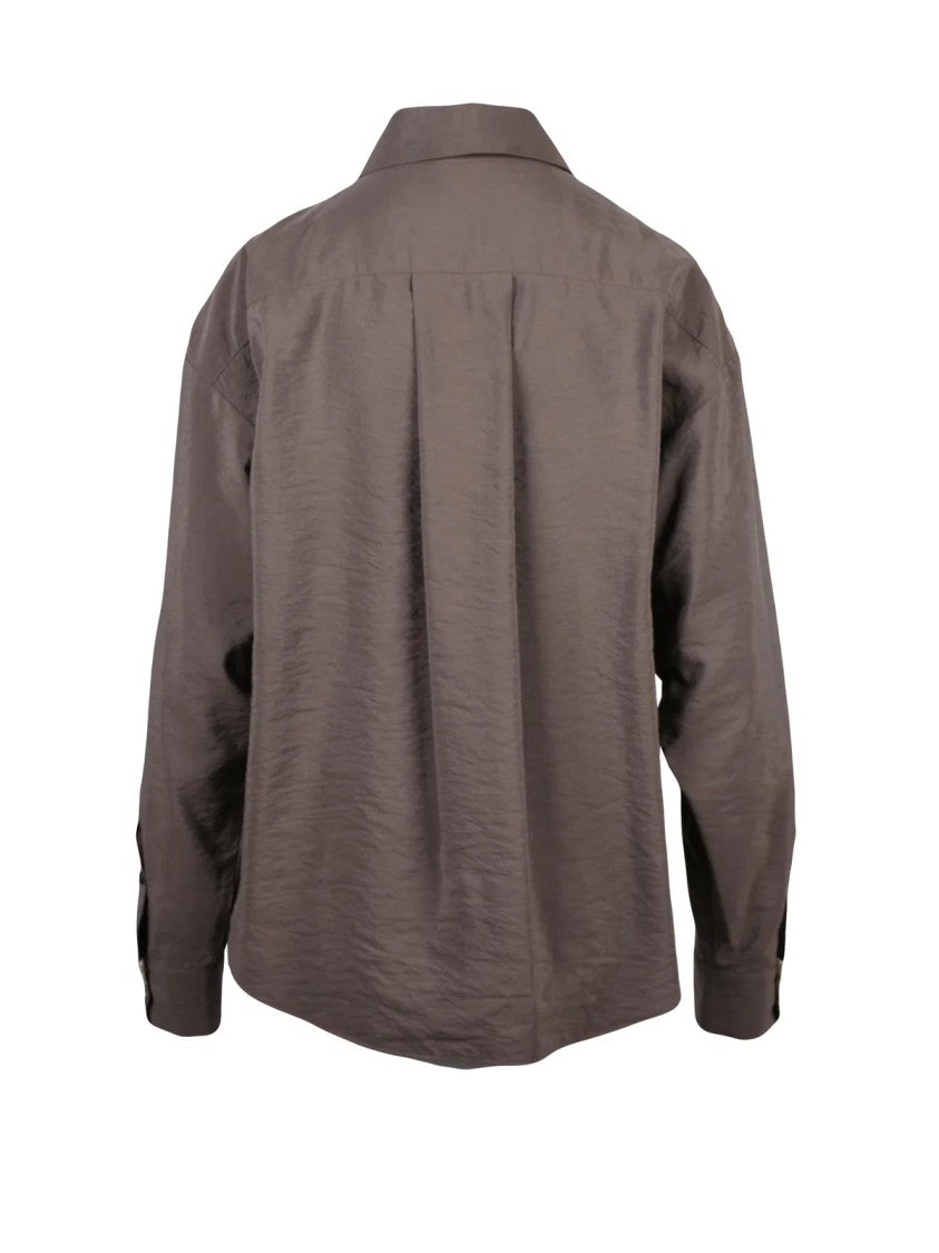 Alysi Brown Silk-Blend Classic Collar Shirt