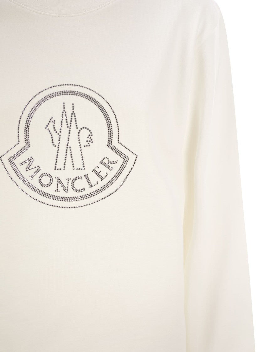Moncler Cotton Jersey Sweatshirt With Crystal-Embellished Logo