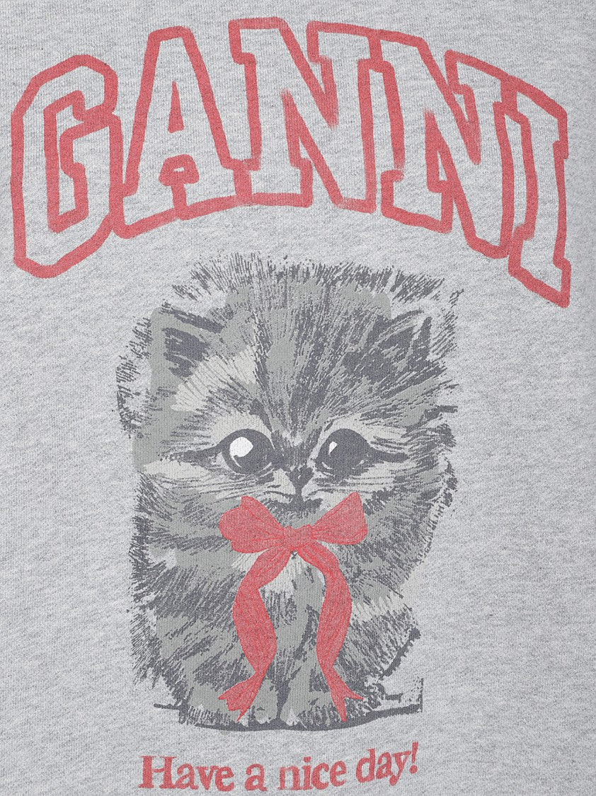 Ganni Graphic Print Grey Sweatshirt