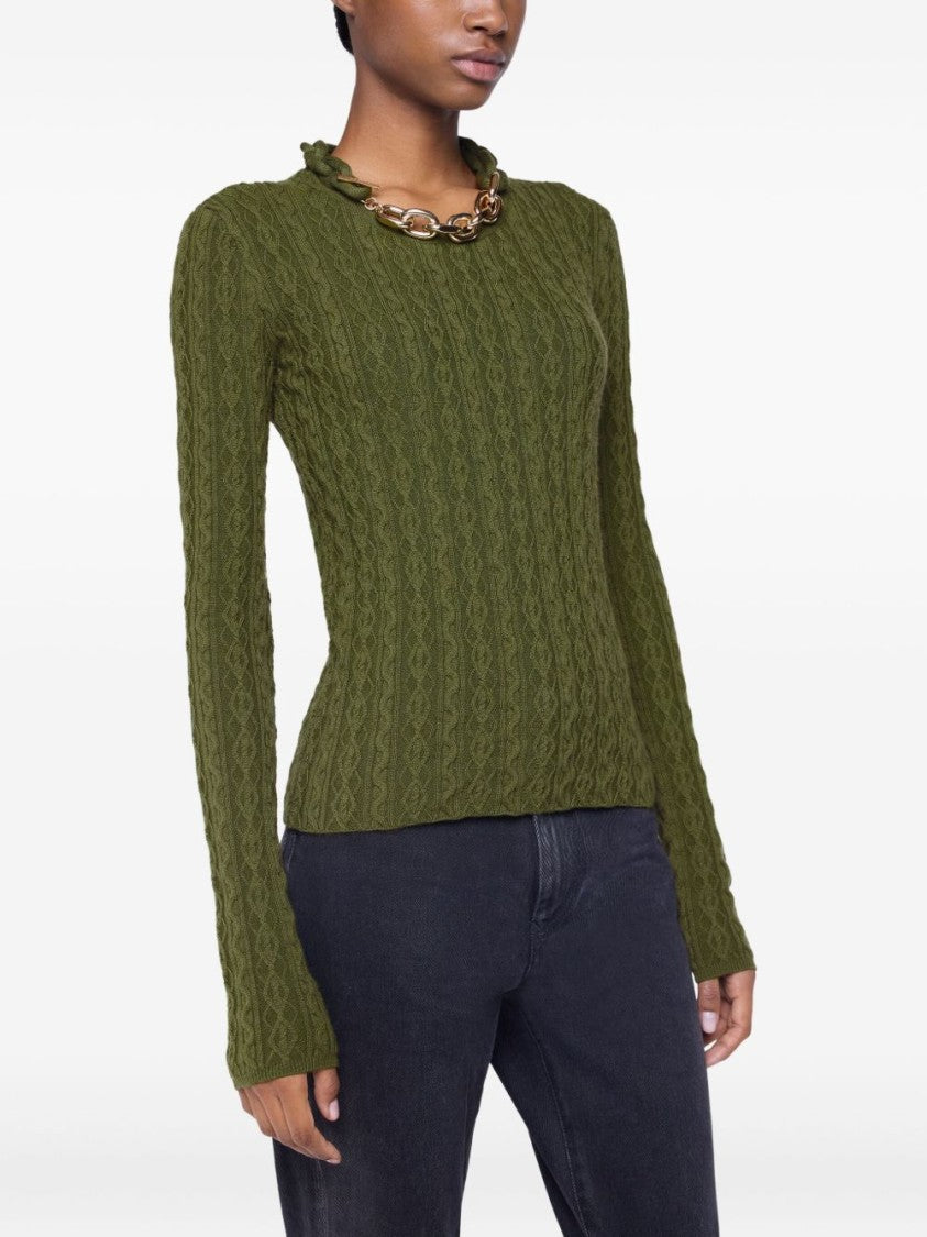 Rabanne Textured Cable Knit Sweater With Ruffled Neckline