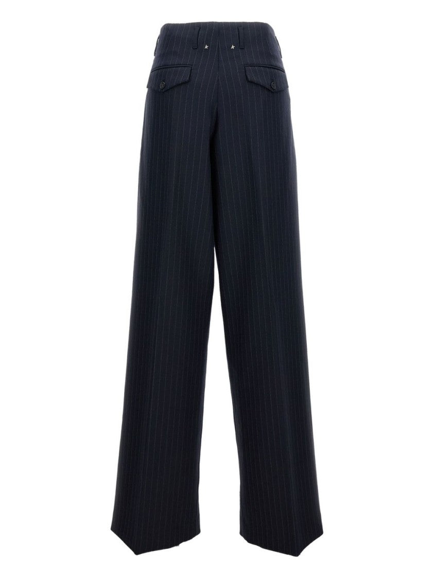 Golden Goose Navy Blue Cropped Trousers With Pinstripe Pattern