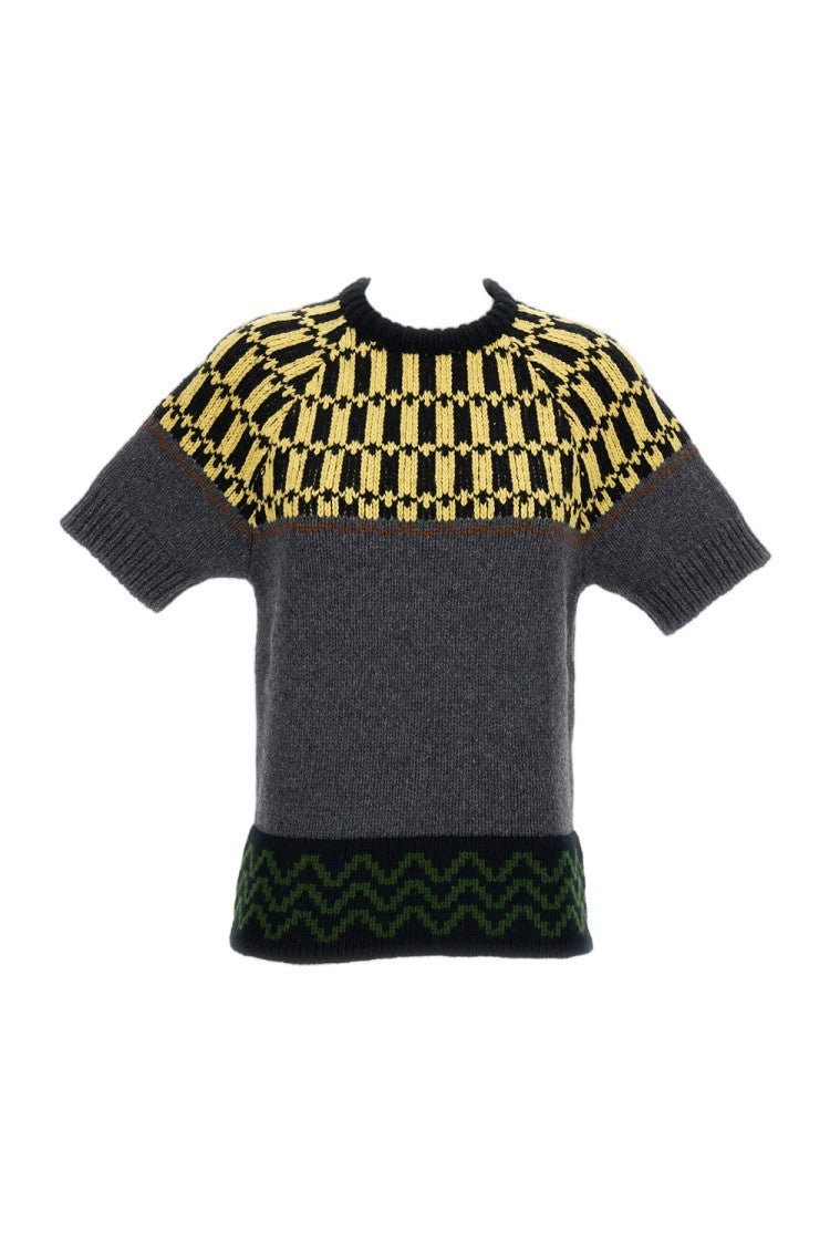 Marni Grey Jacquard Wool-Cashmere Blend Top