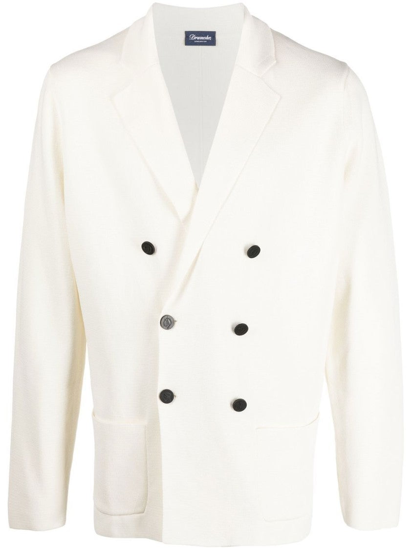 Drumohr Double-Breasted White Cotton Blazer With Tailored Silhouette