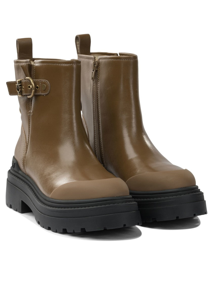 Pinko Brown Calf Leather Ankle Boots