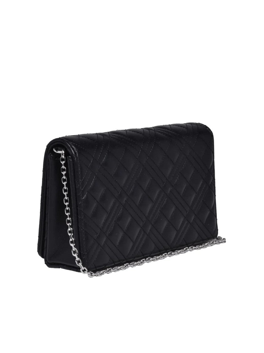 Love Moschino Quilted Black Crossbody Bag With Silver Chain Strap